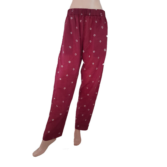 Bandhani Cotton Pants with Pockets, Fully Elasticated, Mauve, PN1081