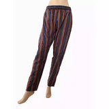 Ajrakh Cotton Striped Pants with Pockets, Fully Elasticated, Multicolor, PN1091