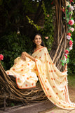 Handloom Soft Cotton Saree with Block Prints & Tassles, Cream, SR1005