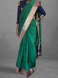 Pure Mangalgiri Cotton Handwoven Saree with 150k Pure Silver Zari Border,  Green,  SR1044