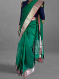 Pure Mangalgiri Cotton Handwoven Saree with 150k Pure Silver Zari Border,  Green,  SR1044