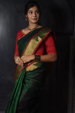 Mangalgiri  Handwoven  Pure Silk Saree with Zari Border,  Bottle Green - Maroon, SS1008