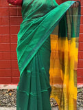 Mangalgiri Handwoven Silk Cotton Saree With Ikat Cotton Pallu, Green, SS1015