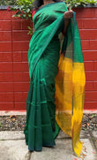 Mangalgiri Handwoven Silk Cotton Saree With Ikat Cotton Pallu, Green, SS1015