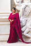 Handloom  Mulmul Cotton Striped Saree with Tassles, Maroon, SR1011