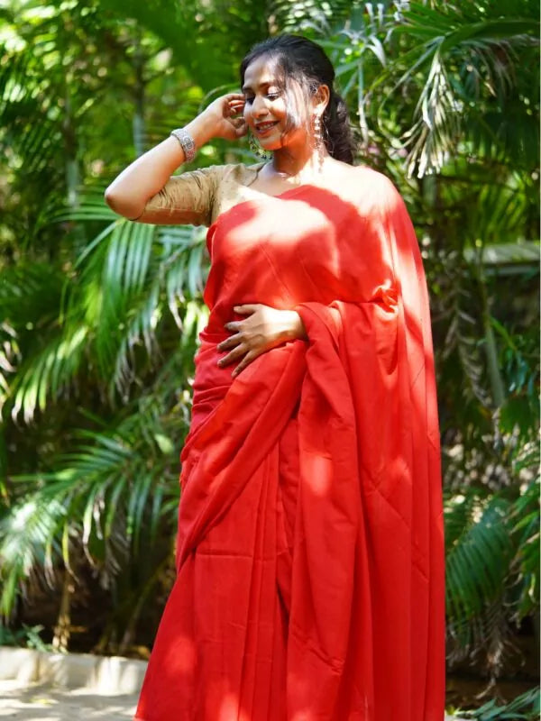 Buy Plain Red Handloom Banana Fibre Saree online - Banana fibre sarees –  The Phoenix Company