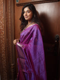 Mangalgiri  Handwoven  Pure Silk Saree with Silver Zari Border,  Lavendar - Pink, SS1009