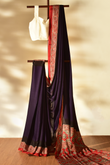 Plum Purple & Ruby Red Modal Silk Saree with Plain body, Ajrakh border Pallu & Blouse Piece, SS1019