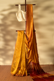 Marigold Yellow with Ikkat Pallu Cotton Saree in Mangalgiri Handwoven Silk, SS1026