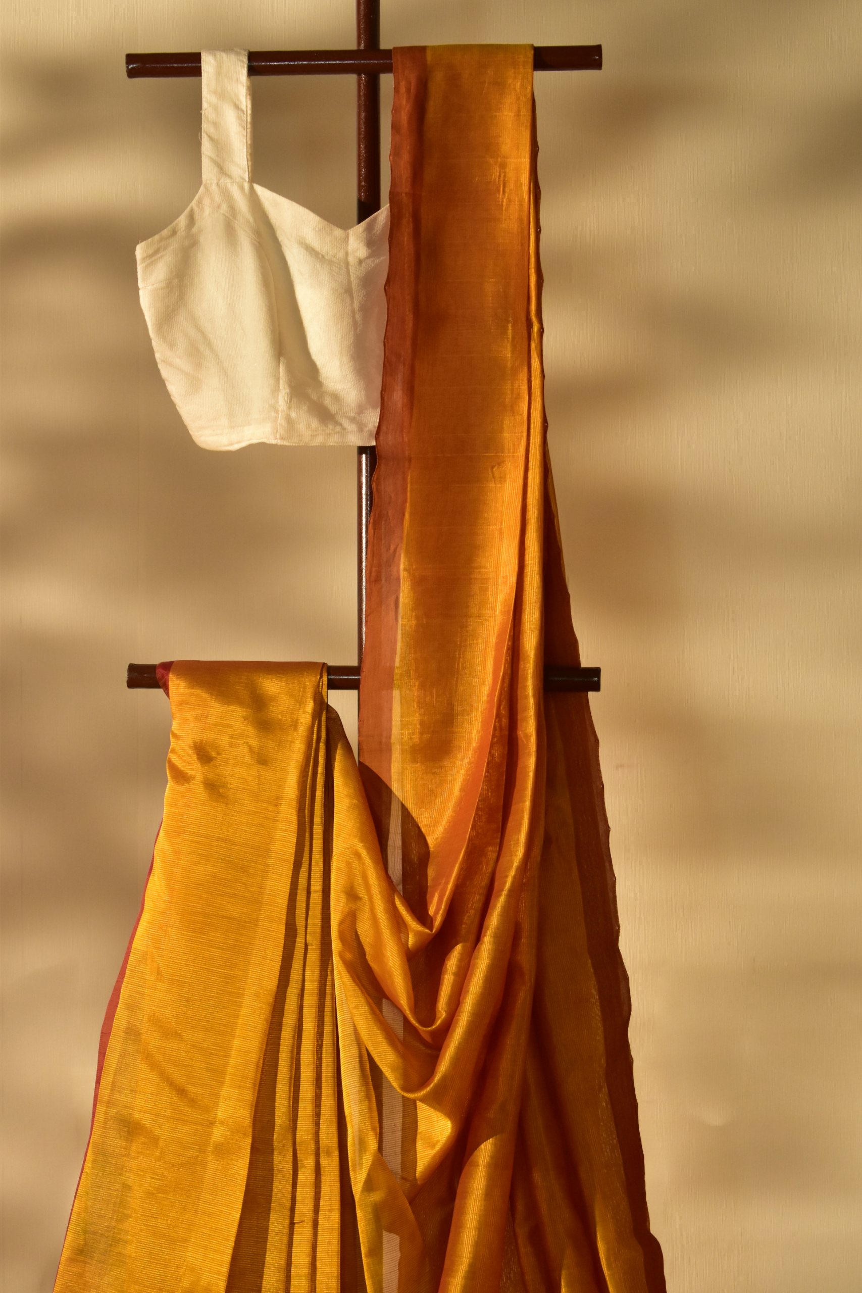 Marigold Yellow with Ikkat Pallu Cotton Saree in Mangalgiri Handwoven Silk, SS1026