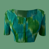 Mangalgiri  Tie-dye Cotton Round neck Blouse,  Green -blue,   BH1242