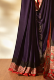 Plum Purple & Ruby Red Modal Silk Saree with Plain body, Ajrakh border Pallu & Blouse Piece, SS1019